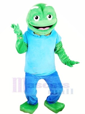 Big Green Frog with Blue T-shirt Mascot Costumes Animal