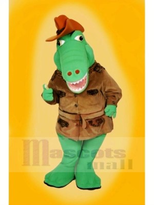 Cool Alligator with Brown Hat Mascot Costumes Cartoon