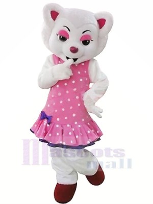 White Beautiful Wolf in Pink Mascot Costumes Cartoon	