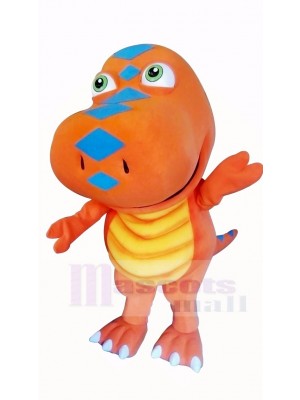Orange Dinosaur with Big Eyes Mascot Costume Cartoon