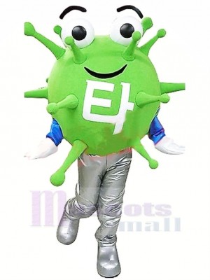 Green Virus Mascot Costume Cartoon 