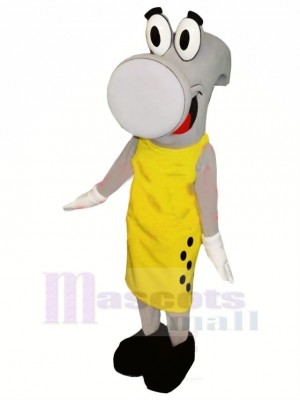 Grey Hammer in Yellow Mascot Costume Cartoon