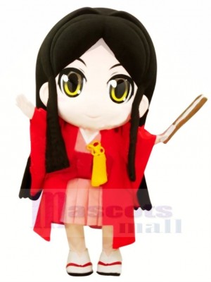 Japanese Girl with Big Eyes Mascot Costume Cartoon