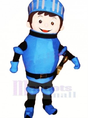 Cute Knight in Blue Mascot Costume Cartoon 