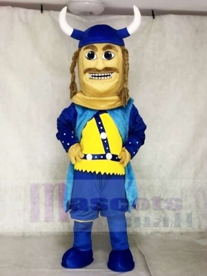 Blue Viking Mascot Costumes with Helmet and Black Cloak People