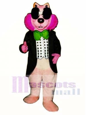 Pink Mink with Vest, Glasses & Bowtie Mascot Costume