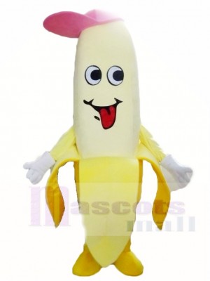 Yellow Banana with A Pink Hat Mascot Costumes Fruit