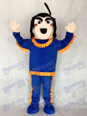 New Brave Indian in Blue with Orange Strim Mascot Costume