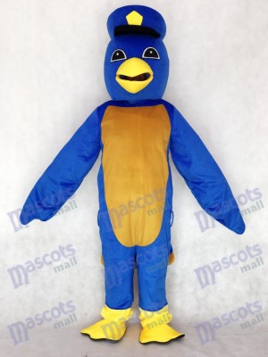 Cute Blue Bird Mascot Costume with Captain Duckling Hat Animal