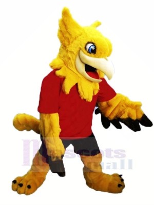 Yellow Gryphon with Red T-shirt Mascot Costumes	