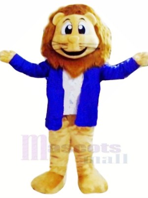 Lion with Blue Jacket Mascot Costumes Cartoon	