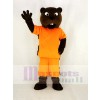 Realistic Sport Power Beaver in Orange Mascot Costume College