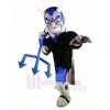 Smiling Devil with Blue Eyes Mascot Costume Cartoon 