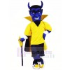 Blue Devil in Yellow Mascot Costume Cartoon