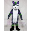 Gray Husky Dog Fursuit with Purple and Green Stripes Mascot Costumes Animal