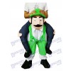 Piggyback Bearded Uncle Carry Me Ride Green Overalls Man Mascot Costume 