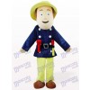 Fireman In Blue Clothes Cartoon Mascot Costume