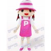 Pink Hat Girl Cartoon Adult Mascot Costume