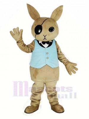 Rabbit Butler with Blue Vest Mascot Costume Cartoon