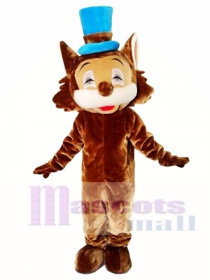 Brown Cat Mascot Costumes with Blue Hat
