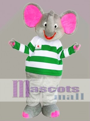 Gray Elephant Mascot Costume with Pink Ears Cartoon 