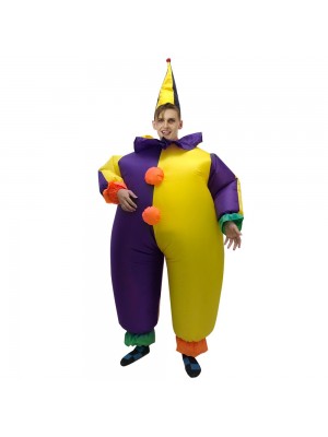 Clown in Purple and Yellow Inflatable Costume Halloween Christmas Jumpsuit for Adult 