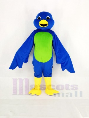 Blue Bird with Green Belly Mascot Costume Cartoon	
