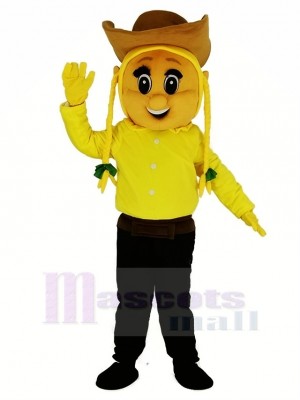 Cowgirl in Yellow Mascot Costume People