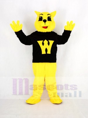 Yellow Wildcat in Black Mascot Costume Cartoon	