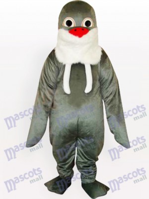Grey Walrus with White Beard and Red Nose Adult Mascot Funny Costume