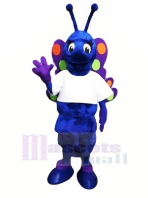 Blue Butterfly with White T-shirt Mascot Costumes Animal