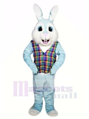 Blue Easter Bunny with Colorful Vest Mascot Costumes Animal