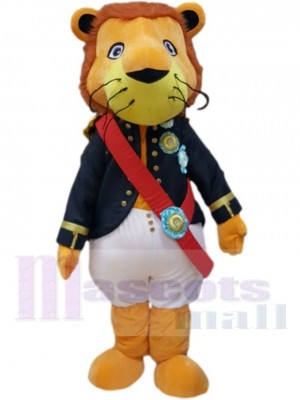Orange Lion Mascot Costume Animal in Blue and White Uniform