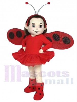 Red Skirt Girl Mascot Costume Cartoon with Wings