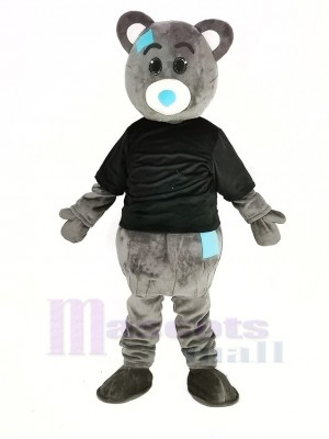 Gray Teddy Bear with Black Coat Mascot Costume Cartoon Male