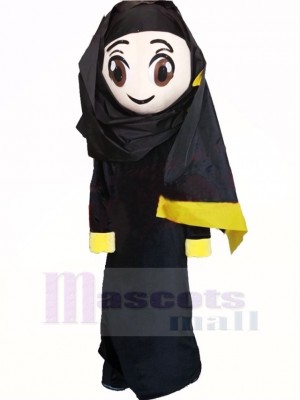 Cute Arab Girl in Black Mascot Costume Cartoon	