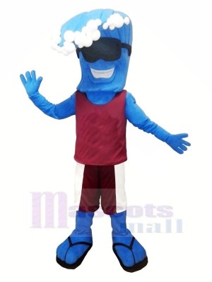 Funny Blue Wave Mascot Costume Cartoon