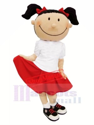 Cute Girl with Red Skirt Mascot Costume Cartoon