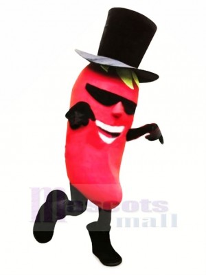 Chili Pepper with Black Hat Mascot Costume Cartoon