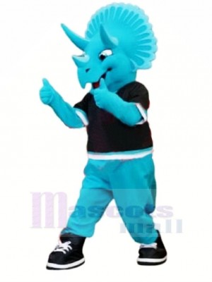 Blue Triceratops Dinosaur Mascot Costume Cartoon