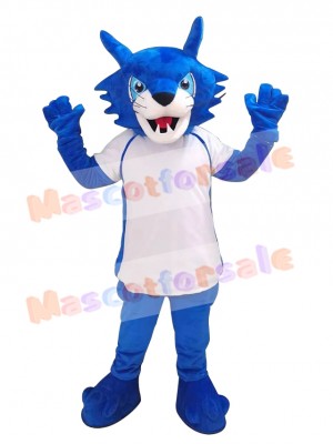 Sparkling Blue Bobcat in White Sports Shirts Mascot Costume Animal