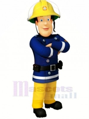 Blue Eyed Fireman Mascot Costume Cartoon People