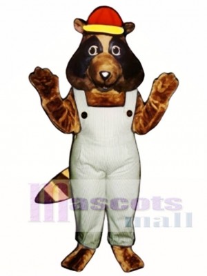 Stevie Raccoon with Bib Overalls & Hat Mascot Costume Animal