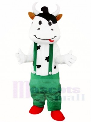 Cow Mascot Costumes with Green Overalls Animal 