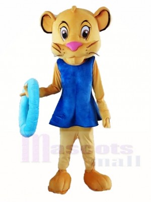 Lifeguard Female Lion Cougar in Blue Dress Mascot Costumes Animal