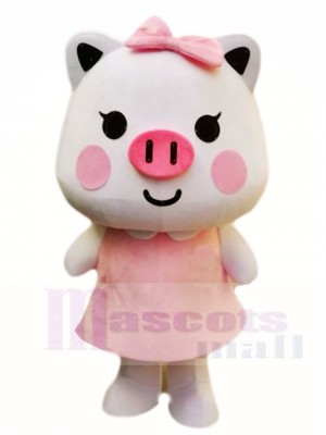 Cute Pink Pig with Bow Mascot Costumes Cartoon