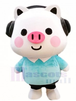 Cute Pig with Headset Mascot Costumes Cartoon