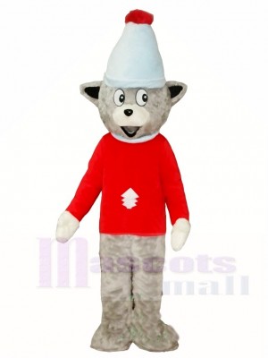 Gray Christmas Bear in Red Shirt Mascot Costumes Animal 