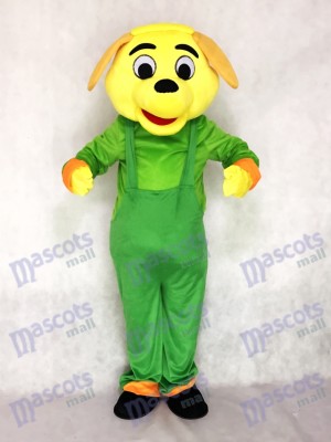 Yellow Dog with Green Overalls Mascot Costume Animal 