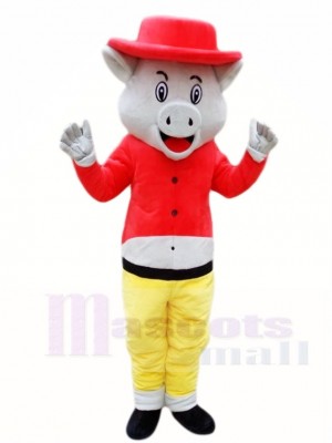 Cute Pig Wild Boar in Red Hat Mascot Costumes Animal